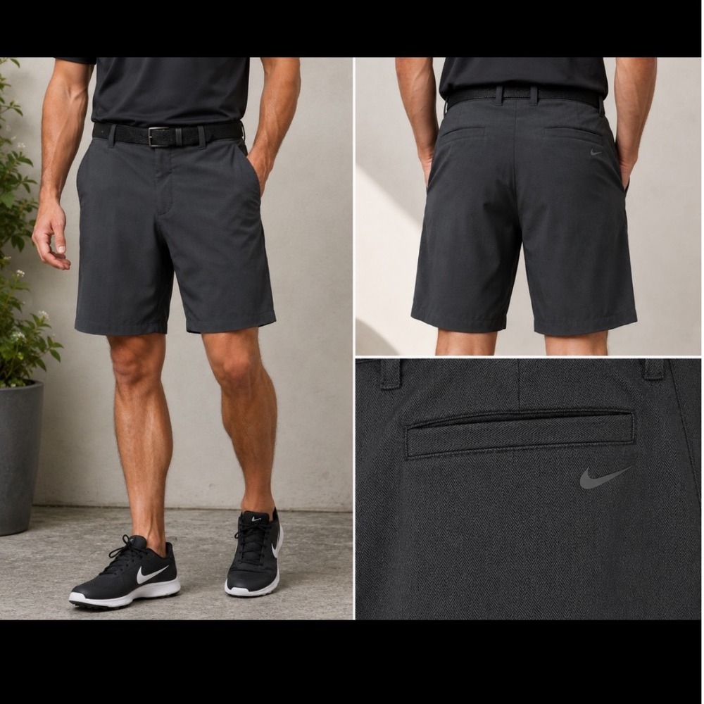 Nike Dri-FIT Mens Golf Shorts Grey Herringbone Size 36‎ Flat Front Performance